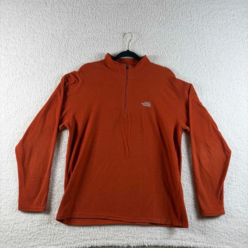 The North Face TKA 100 Fleece Mens L Orange 1/4 Zip Pullover Long Sleeve Hiking
